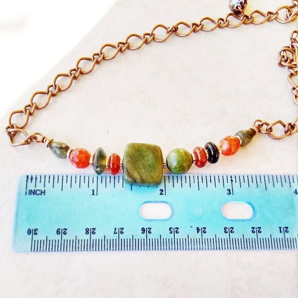 Handmade Asymmetrical Choker! Semi-Precious Stone Beads + Copper! Fall Colors! - Picture 14 of 15